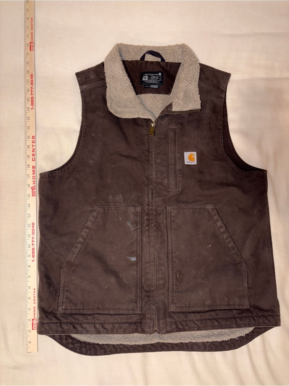 Carhartt Dark Brown Canvas Sherpa-Lined Zip Vest